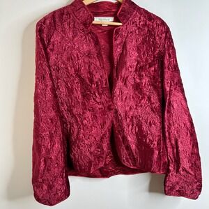 Max Mara Jacquard Embossed Mandarin Collar Blazer Jacket 14 Crimson Red Romantic